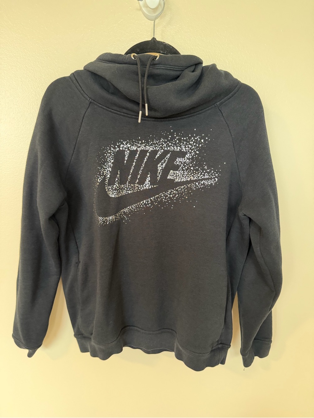 NIKE Black & Silver Graphic Cowl Neck Hoodie Hooded Sweatshirt